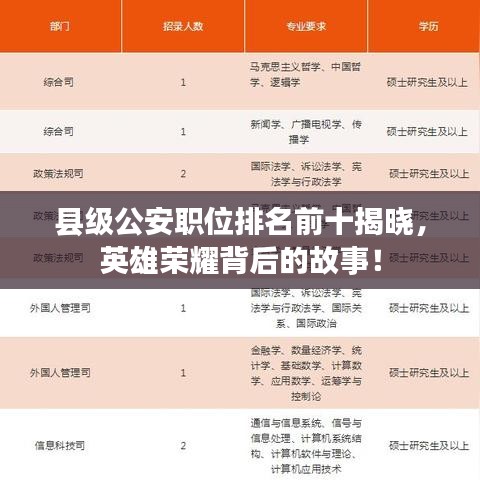 縣級(jí)公安職位排名前十揭曉，英雄榮耀背后的故事！